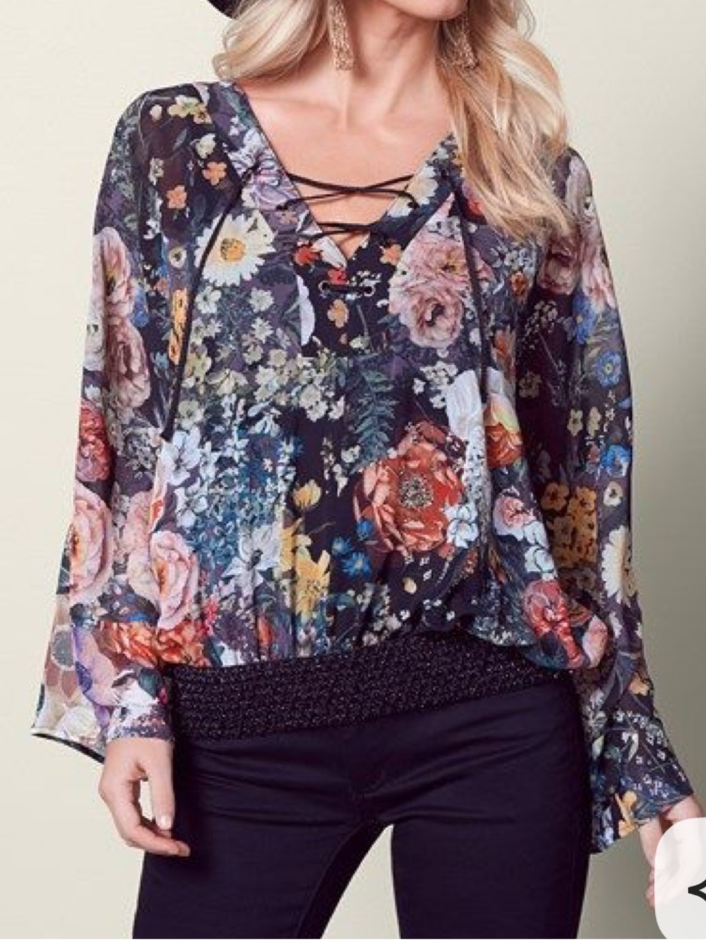 Venus floral black boho top size small